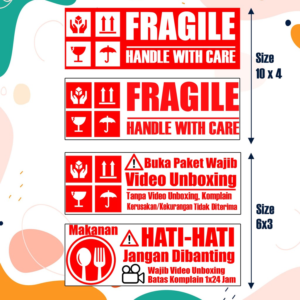 

100 PCS STIKER VIDEO UNBOXING FRAGILE PECAH BELAH/STIKER MAKANAN FRAGILE