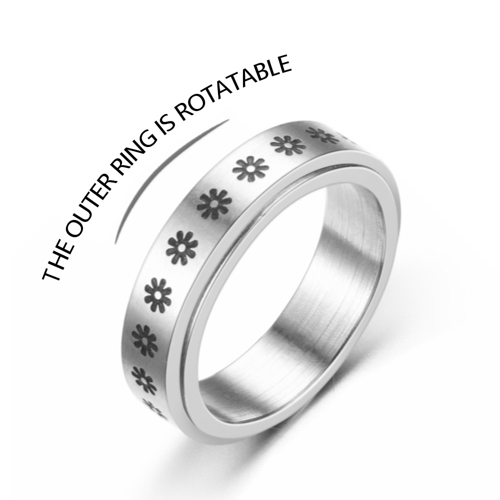 1 pcs Titanium Steel Korea Fashion Design Moon Flower Frosted Silver Ring untuk Pria dan Wanita