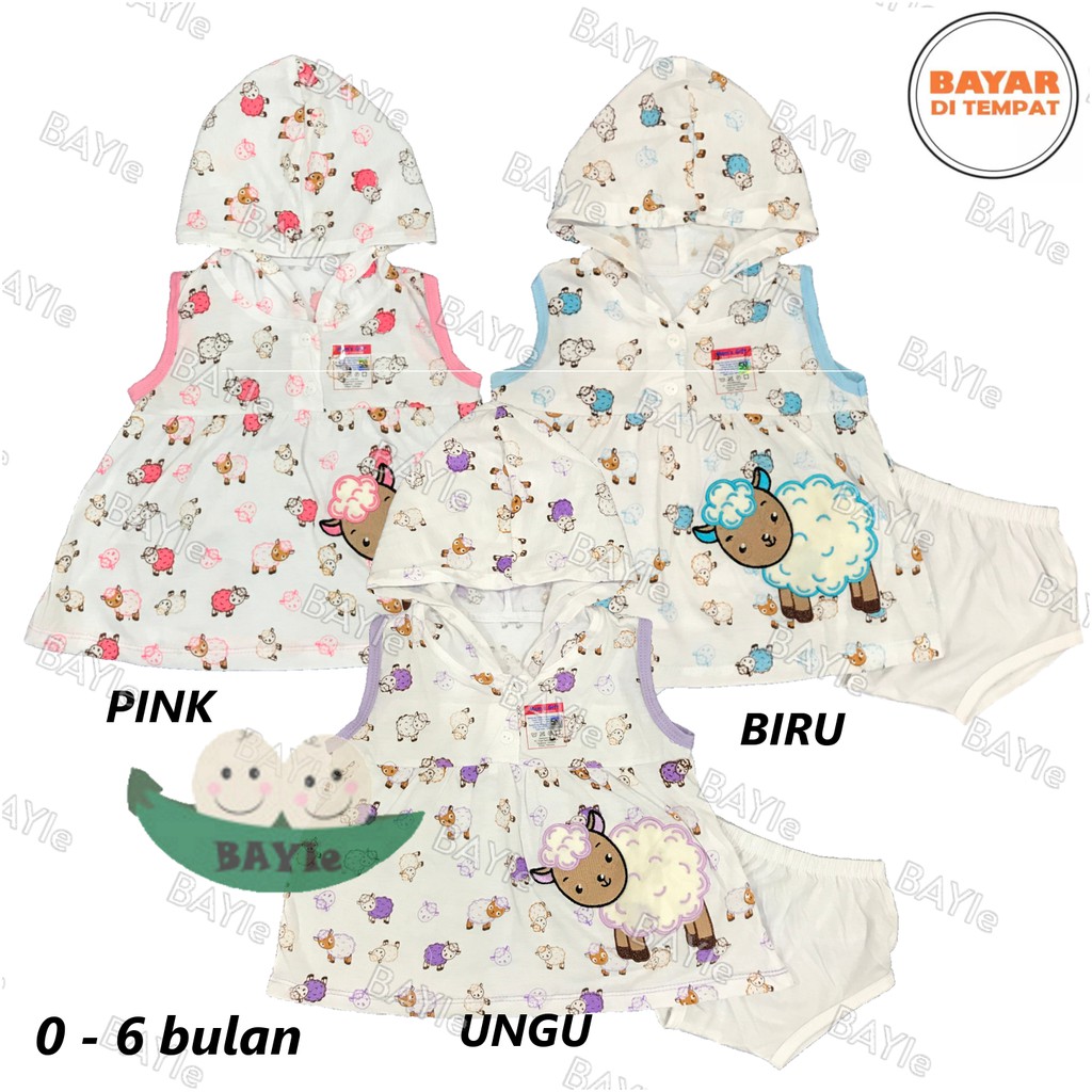 BAYIe - Setelan Baju Bayi Perempuan+Topi motif SHAUN SHEEP MOM'S GIFT usia 0-6 bulan SNI Bahan Katun