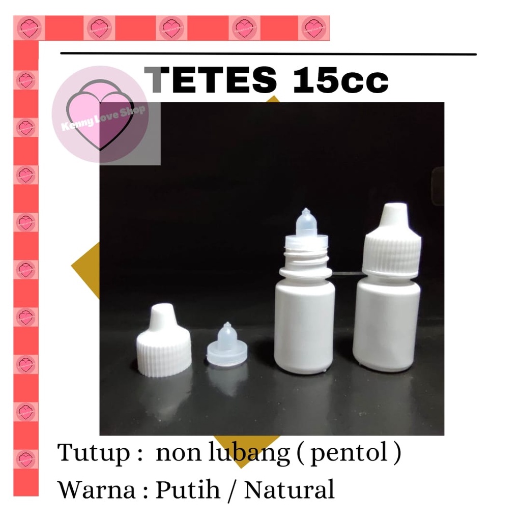CC botol tetes 15 ml  PENTOL POLOS wadah kosong plastik putih natural hitam 15ml pentil