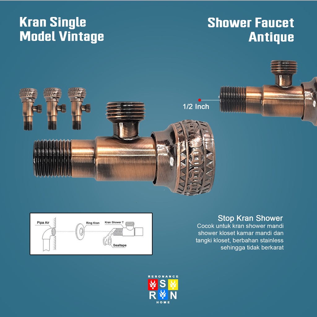 Keran Stop Kran Single Stainless Kran Kamar Mandi Resonance Home