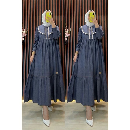 midi dress busui belifi denim polos real picture