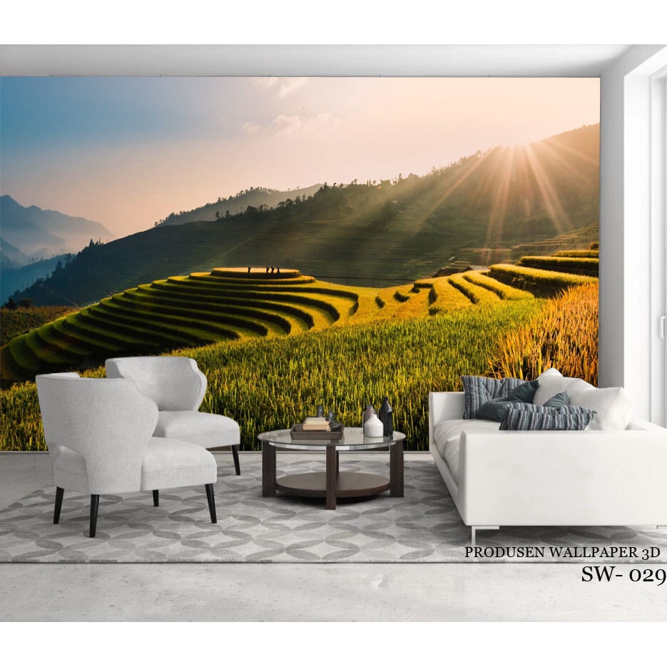 PERCETAKAN Wallpaper Dinding Ruang Tamu 3d Pemandangan  Sawah Perdesaan