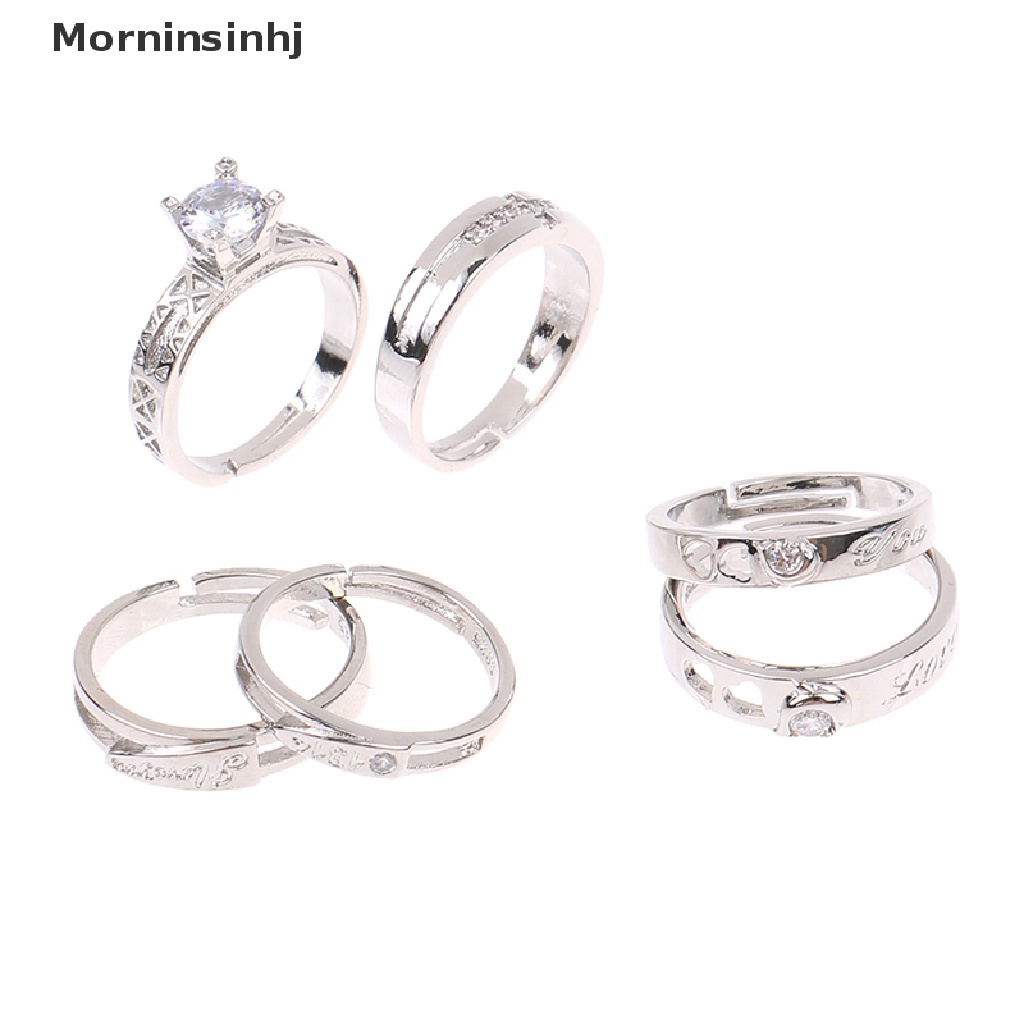 Mornin 1pasang Cincin Couple Pria Wanita Pecinta Pernikahan Cincin Zirkon Romantis Hari Valentine Kekinian Cincin Terbuka Cincin Perhiasan Hadiah id