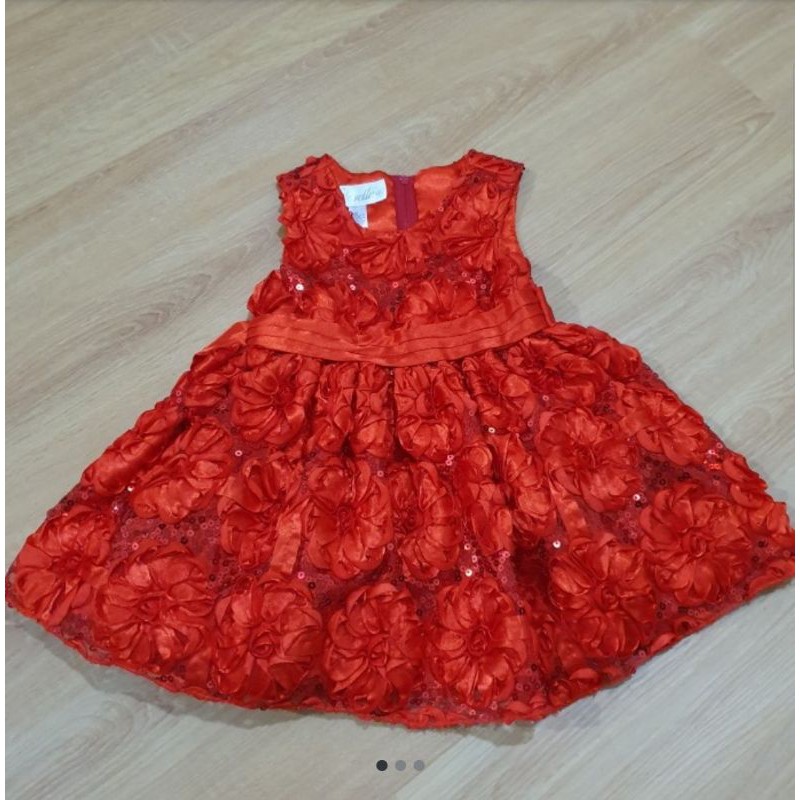 Dress Cinderella Anak Perempuan dress merah motif bunga import