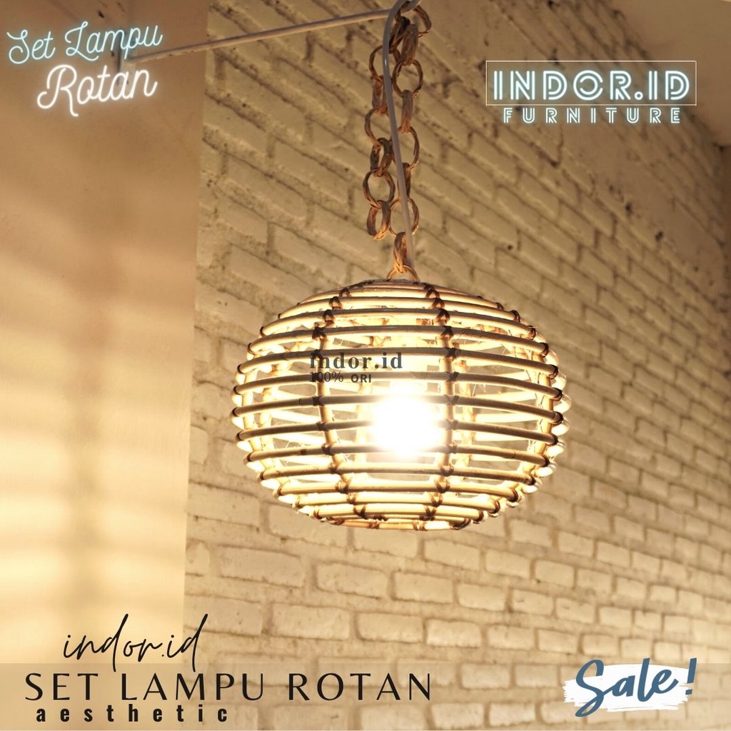 Set Lampu Hias Rotan Gantung/ Kap Lampion Lampu Gantung dinding Aesthetic/Lampu Dekorasi Ruang Tamu Teras Terbaru Murah