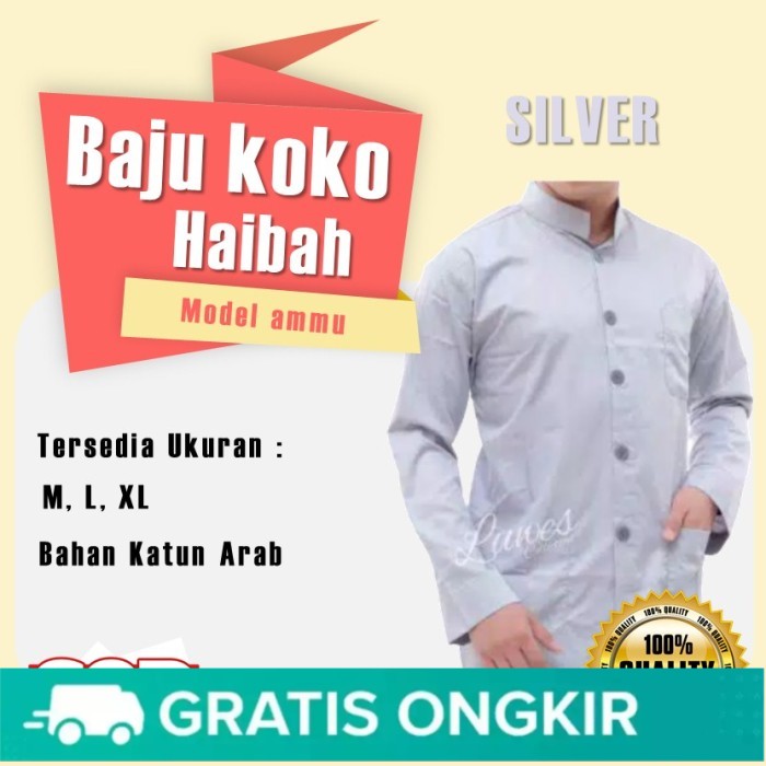 Koko Haibah Model Ammu Merk Annur Baju Koko Pria Promo Koko Silver - Silver, M