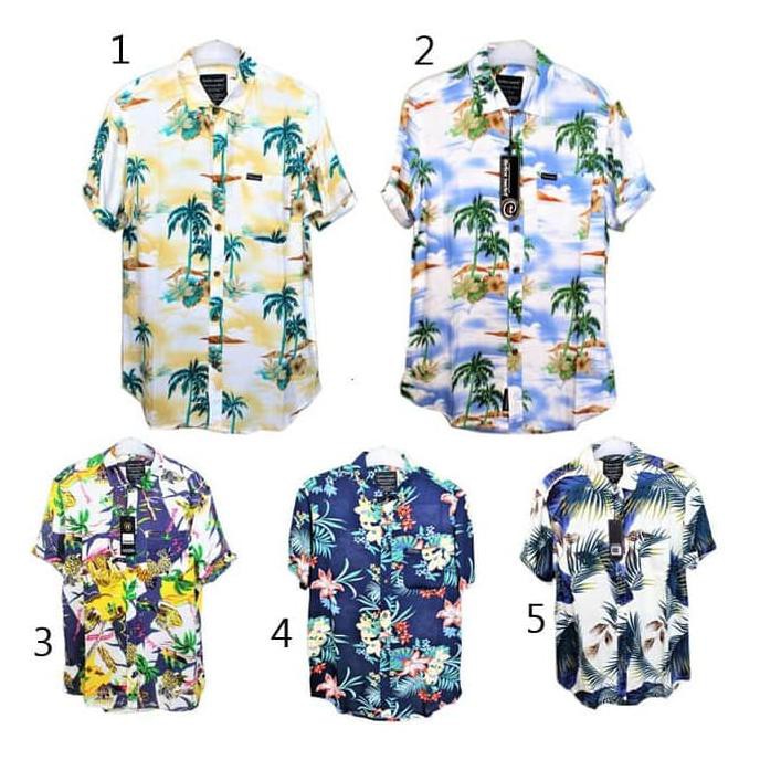 KUALITAS TERBAIK KEMEJA COWOK KEREN- BAJU PANTAI MOTIF BALI TROPICAL SUMMER ALOHA HAWAII - GAMBAR