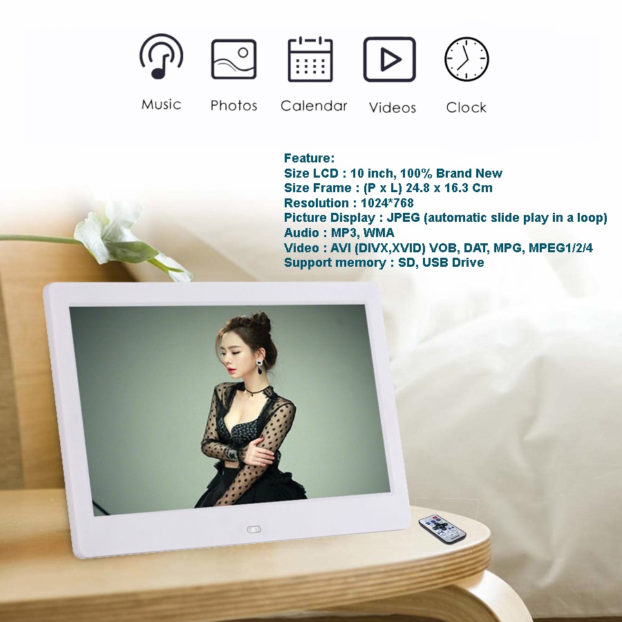 Digital Photo Frame High Definition Media Frame 10&quot; - Foto frame - Digital foto frame