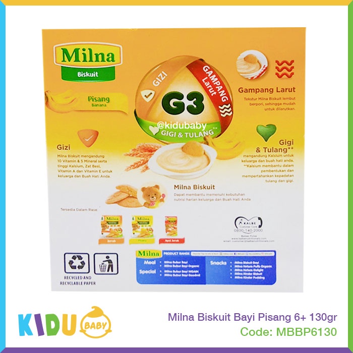 Milna Biskuit Bayi Cemilan MPASI 6 bulan keatas 130gr Kidu Baby