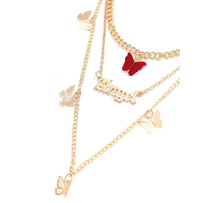 LRC Kalung Wanita Fashion Alloy Resin Three-dimensional Butterfly K4366X