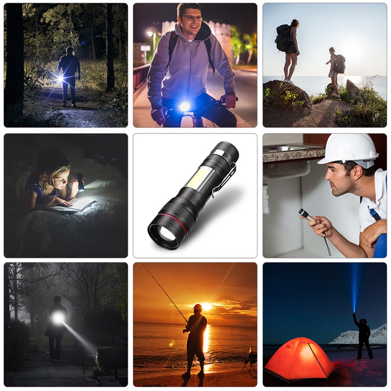 Senter LED USB Rechargeable XPE-T6 + COB 200 Lumens - Black/senter murah