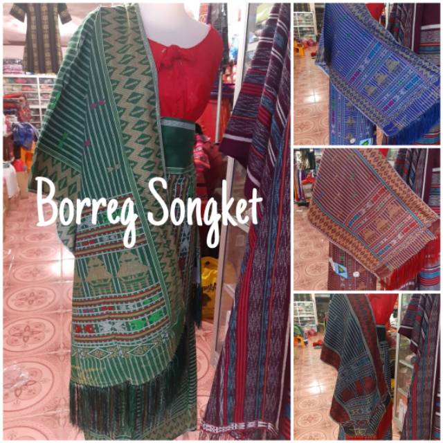 SARUNG KATUN JABU-JABU SONGKET PRINTING BATAK BAWAHAN KEBAYA SARUNG DAN SELENDANG BORDIR SIAP PAKAI