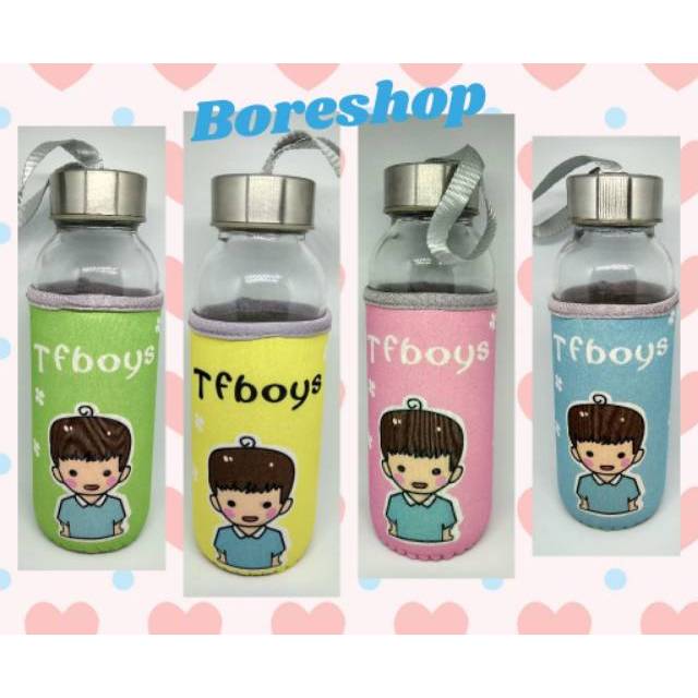 Botol Minum Kaca + Sarung Karakter TFBoys