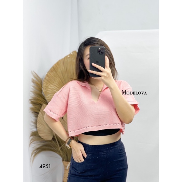 MDLV ~ 4951 NICHELLE SHORT SLEEVE KNIT TOP / KNIT CROP TOP / CROP RAJUT CEWEK /FASHION IMPORT WANITA