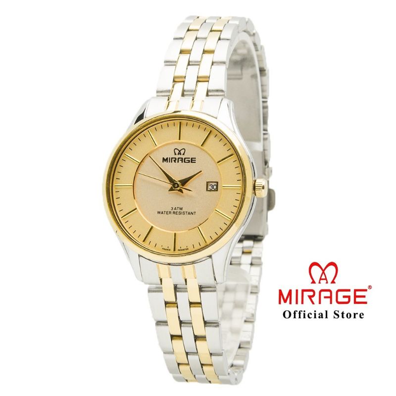 Terlaris  MIRAGE JAM TANGAN ORIGINAL WANITA Cantik Tipis Elegant Mewah Tahan air SILVERGOLD 8544L