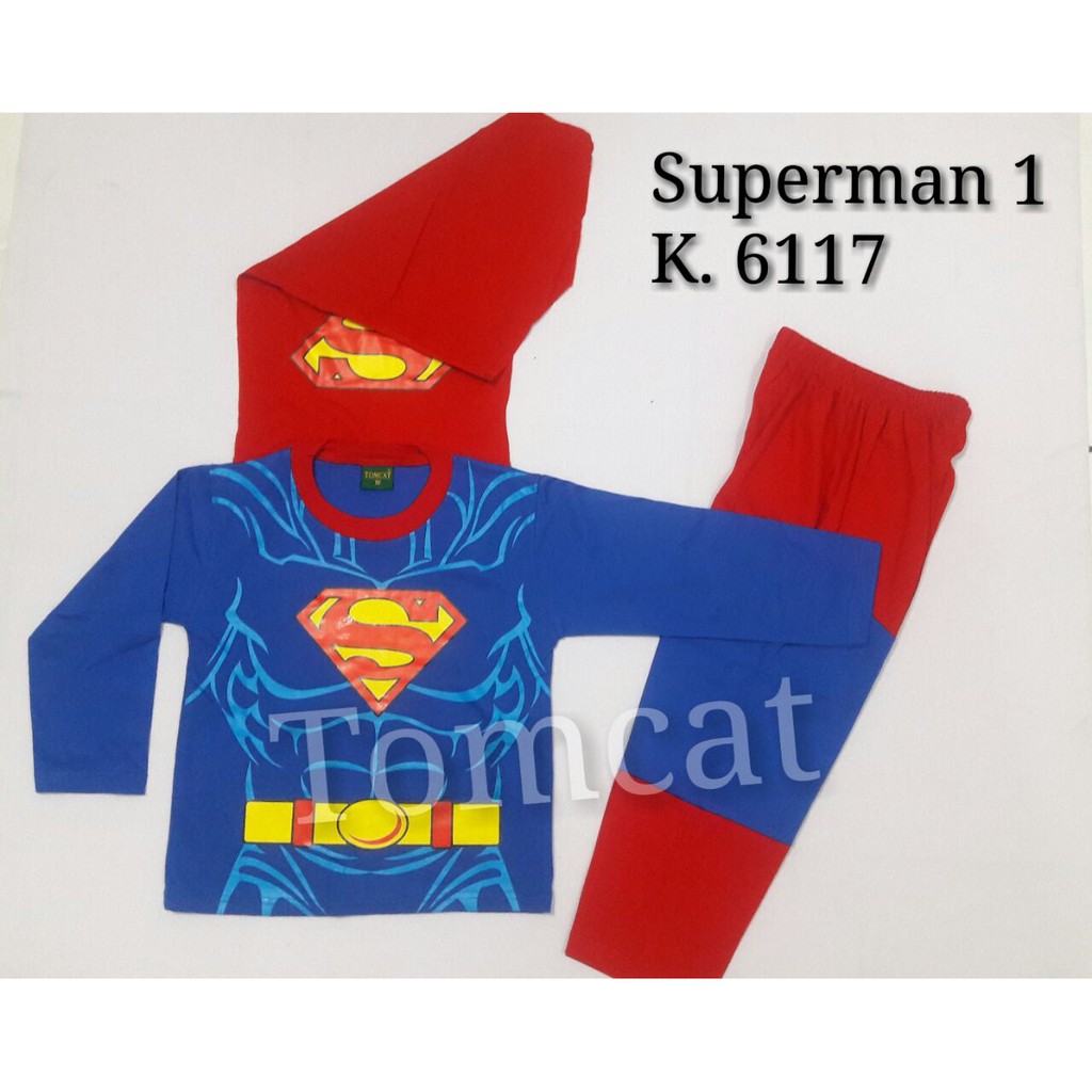 Baju Kostum Superman Anak Setelan Panjang Superhero Sayap