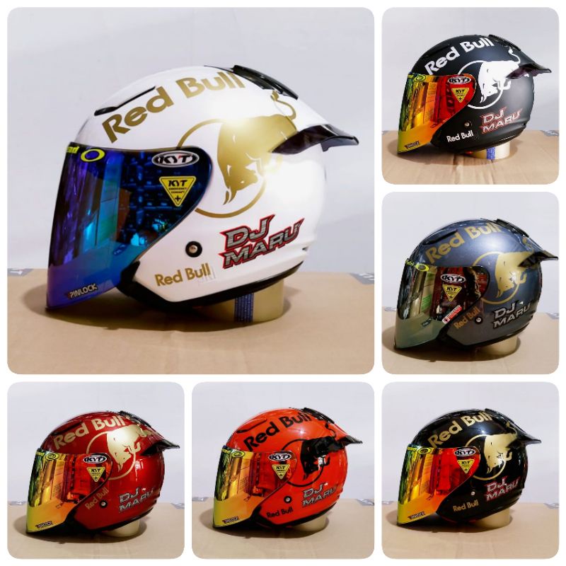 helm half face KYT DJ maru paket ganteng red bull