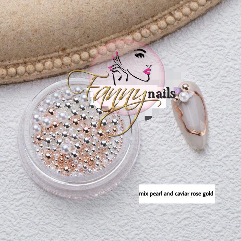 NAIL PEARL MIX GOLD CAVIAR MICRO BEAD / Hiasan Nail Art Kuku Caviar / Nail Art Rhinestone &amp; Pearl / Aksesoris Kuku Pearl