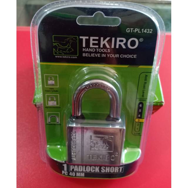 Gembok Tekiro 40mm leher pendek tipe kotak