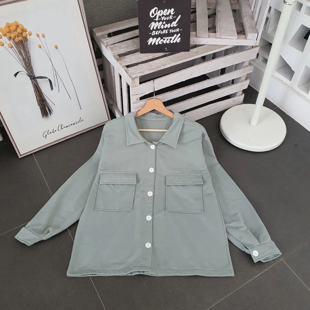 Shirt Jacket Fleece Wanita Oversize / Jaket Kemeja Wanita Material Fleece Premium / Kemeja Jaket Tebal Cewek Korean Style