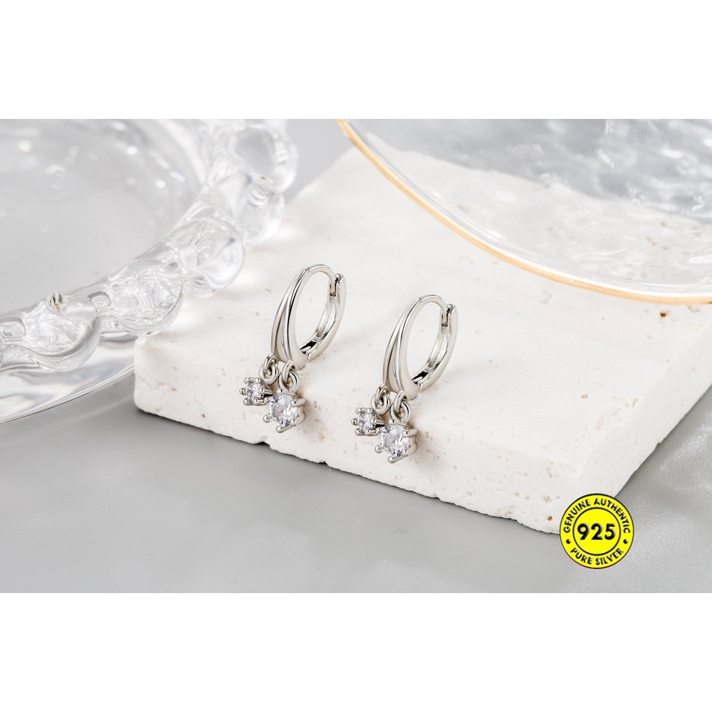 Anting Klip Bahan Sterling Silver Hias Zircon AAA Gaya Simple Untuk Wanita