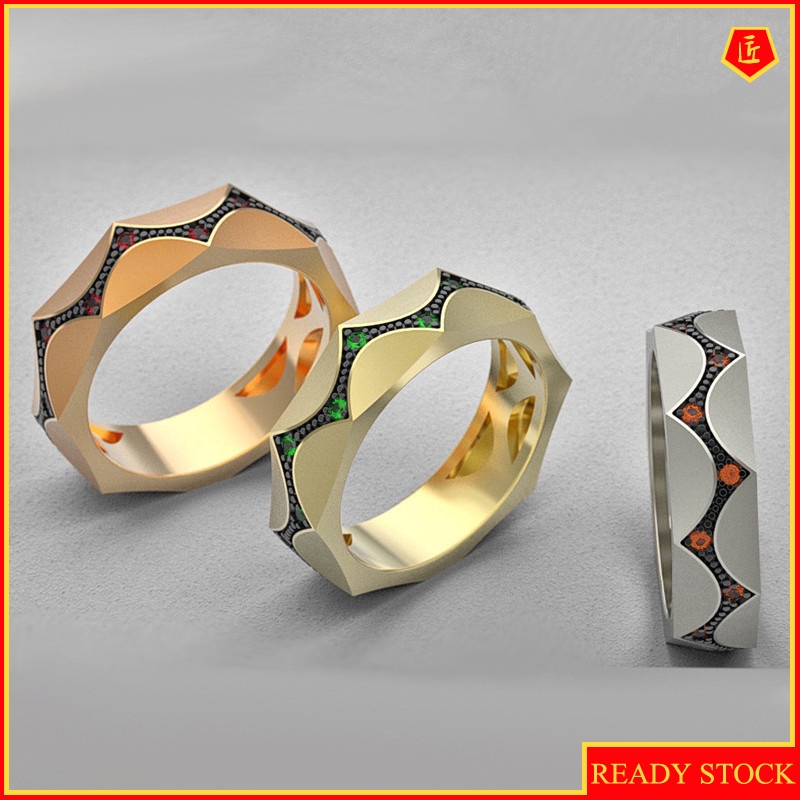 [Ready Stock]Black Gold Two-Color Diamond Wide Ring 18K Rose Gold