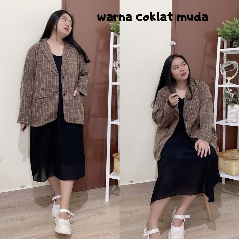 BLAZER MOTIF KOTAK-KOTAK JUMBO BIG SIZE OVERSIZE KOREAN STYLE LD 130CM