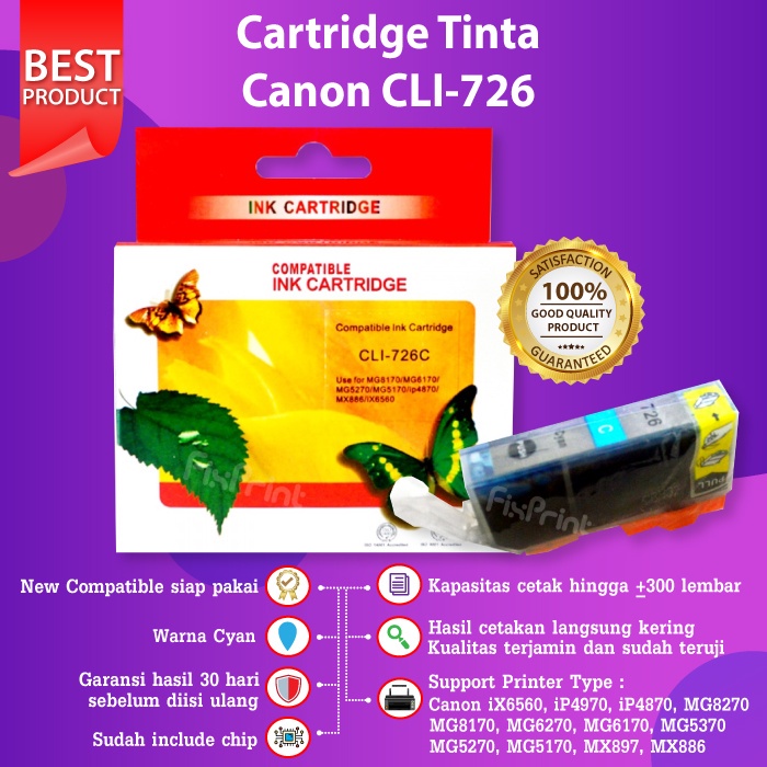 Cartridge Tinta PGI 725 PGI725 CLI 726 CLI726 Black Cyan Magenta Yellow For Printer IX6560 IP4970 IP4870 MG8270 MG8170 MG6270 MG6170 MG5370 MG5270 MG5170 MX897 MX886