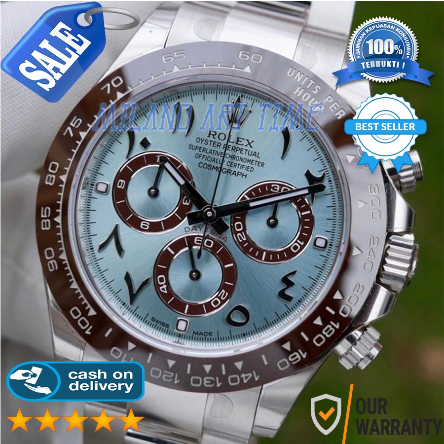 BEST SELLER  JAM TANGAN PRIA BRANDED ROLEX DAYTONA PLATINUM ICE BLUE DIAL SILVER STEEL BOX ORI JAM T