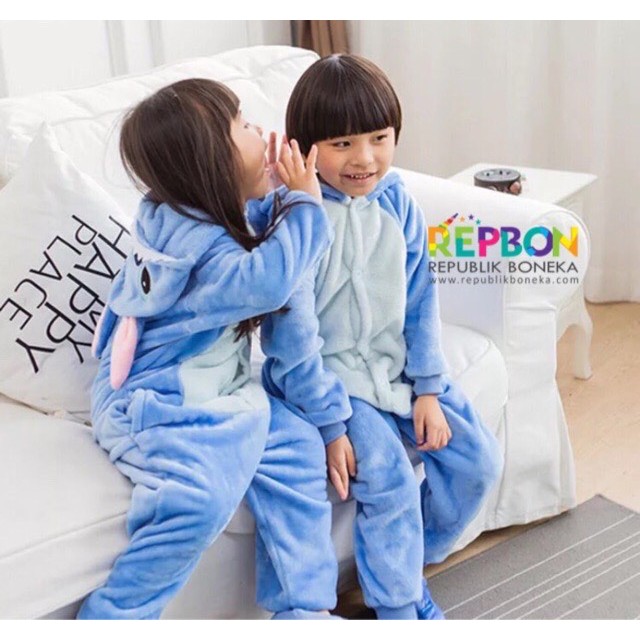 BAJU KOSTUM ONESIE LILO STITCH BIRU COSPLAY PIYAMA ANAK