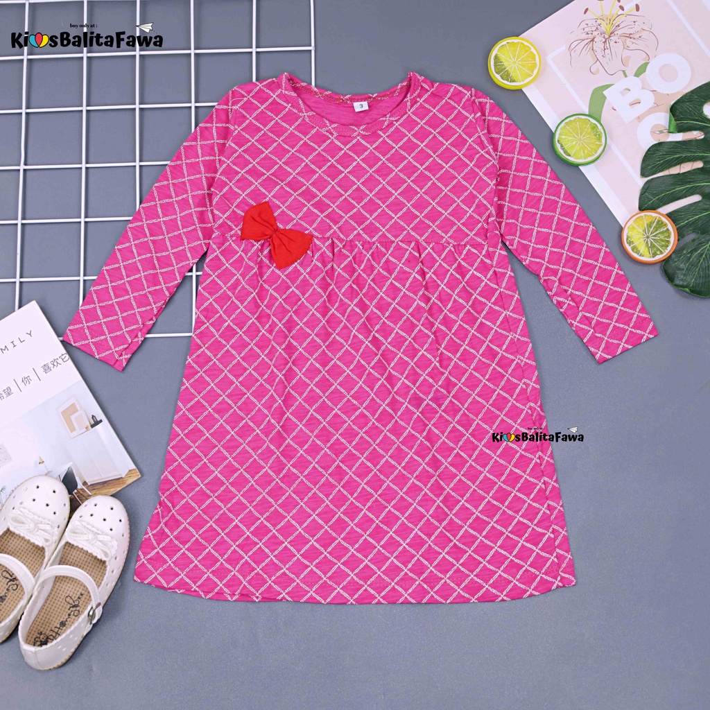 Dress Adelia 1-7 Tahun / Baju Balita Anak Perempuan Motif Bahan Kaos Adem Dres Lengan Panjang