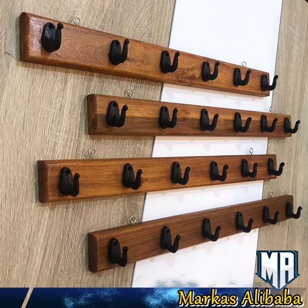 Gantungan Baju Tempel Dinding Kayu Jati / Gantungan Baju Kapstok Kayu