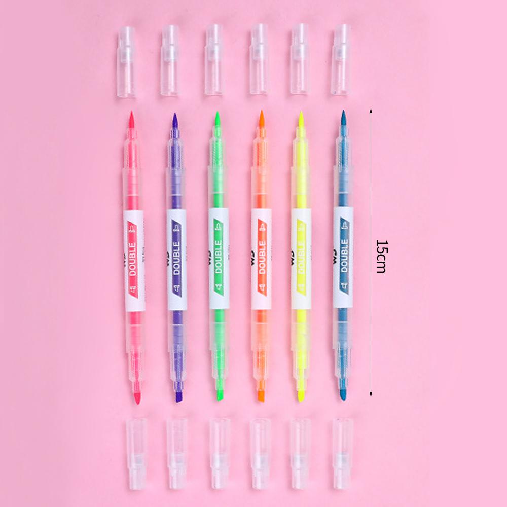 Timekey 3 / 6 Pcs Spidol Highlighter Dua Sisi Warna-Warni Untuk Sekolah / Kantor W8Y1