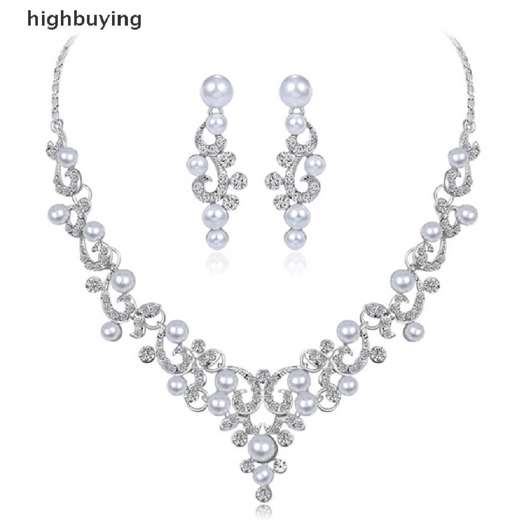 Hbid Set Kalung + Anting Tusuk Hias Mutiara + Berlian Imitasi Untuk Wanita