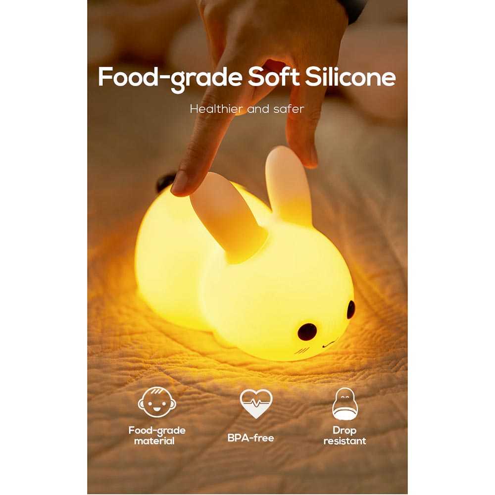 Lampu Tidur LED Sensor Sentuh Silikon Light Model Rabbit Warm White Baterai Isi Ulang Dekorasi Kamar Minimalis