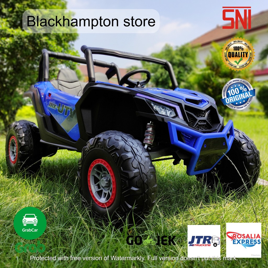 Mobil Aki Mainan Anak Jeep UTV Besar Ban Karet Jok Kulit
