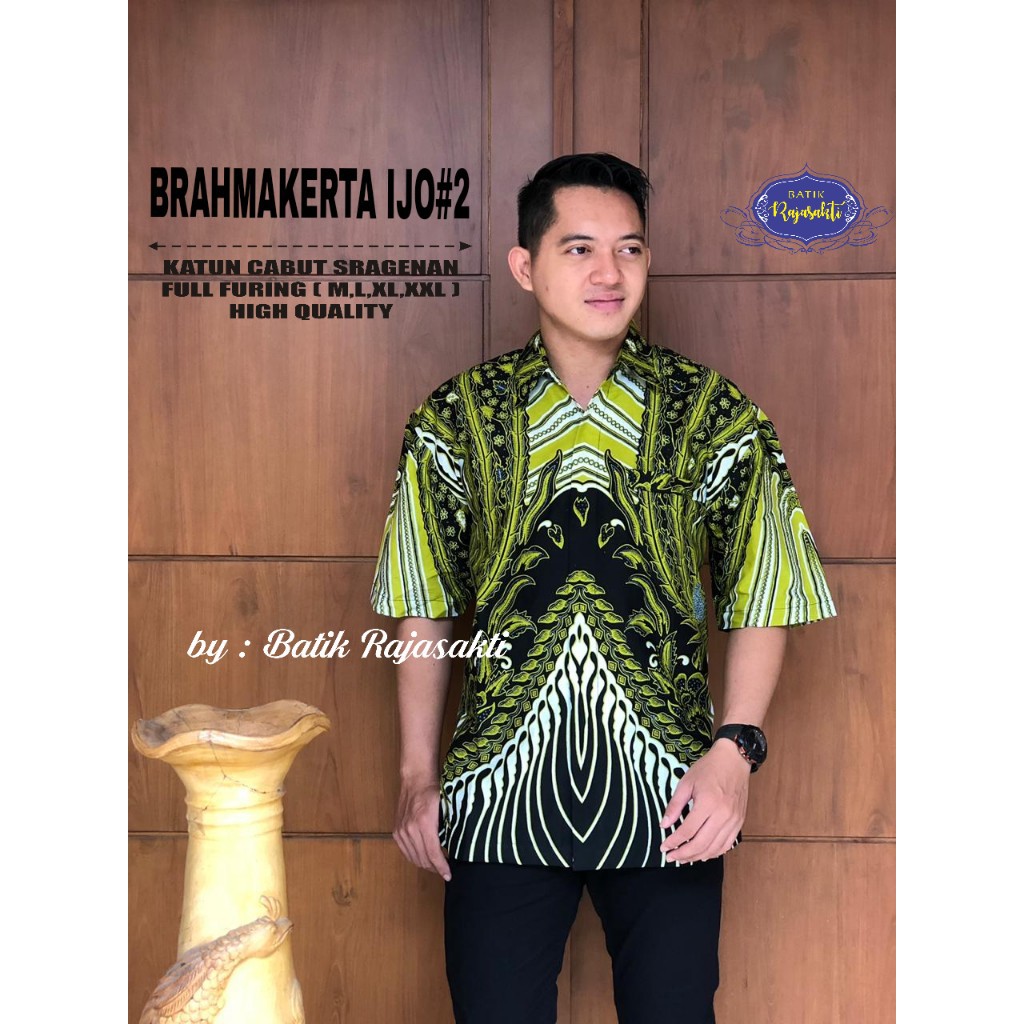 BRAHMAKERTA IJO RAJASAKTI KEMEJA BATIK SOLO PRIA LENGAN PENDEK LAPIS FURING ATASAN BATIK PREMIUM MODERN KATUN HALUS BAHUWIRYA  BANAMITRA BANAMITRA PUTIH BANGSAWAN BAYU PUTRA BERLIAN BIRU BHARATAYUDA BIMASENA BIRENDRA BIRU INDAH BRAHMAKERTA BRAHMAKERTA MER