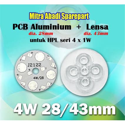 PCB LED Round Aluminium HPL 4W 28mm + Lensa 43mm Bermutu