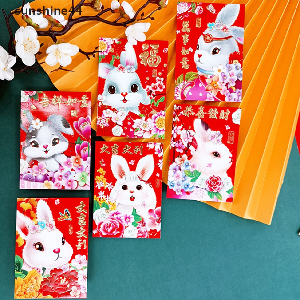 Sunshine 60PCS 2023 Amplop Angpao Tahun Baru Cina / Imlek Motif Kartun Kelinci Warna Merah 2023