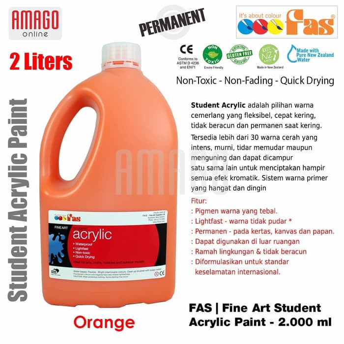 FAS - STUDENT ACRYLIC PAINT - 2 LITER - ORANGE