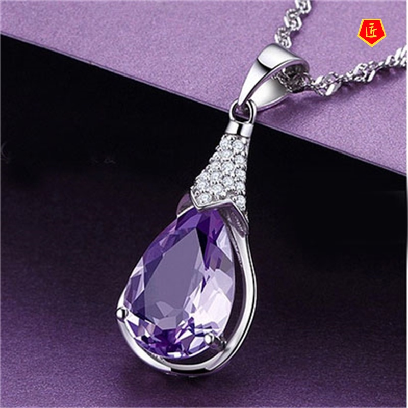 [Ready Stock]Korean Style Amethyst Zircon Wish Stone Pendant Fashion Simple