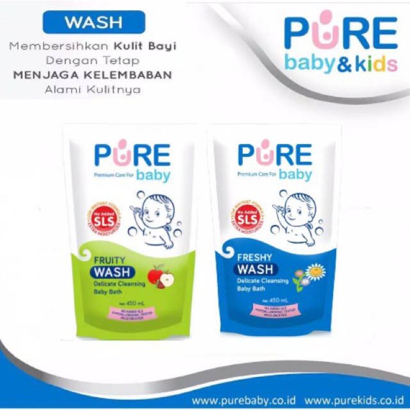 Pure Baby Wash Sabun Mandi Cair Plus Shampoo Refill 450ml