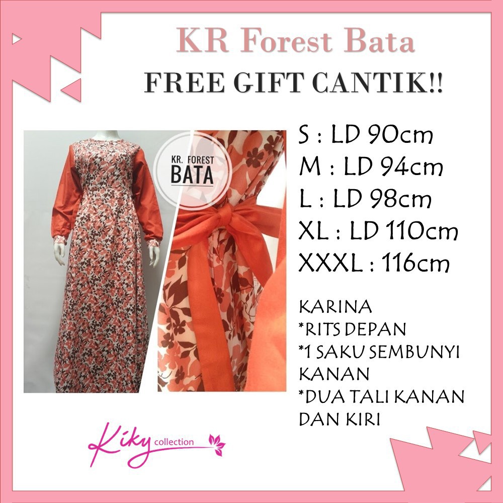 Gamis Katun Jepang Original Kombinasi Polos dan Motif Karina Forest
