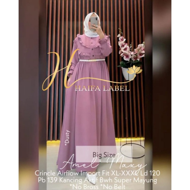 GAMIS BIGSIZE AMEL MAXY CRINCLE AIRFLOW IMPORT LD 120 KANCING BUSUI  BY HAIFA