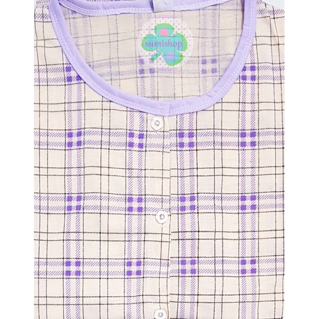 Piyama CP Kaos Dewasa (Kancing 5)-Kotak CREAM