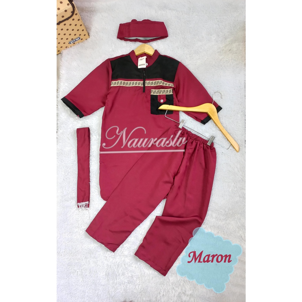 Setelan Koko Anak Laki Laki 1-12 THN Plus Peci dan Syal / Baju Muslim Anak Terbaru / Set Koko Sultan
