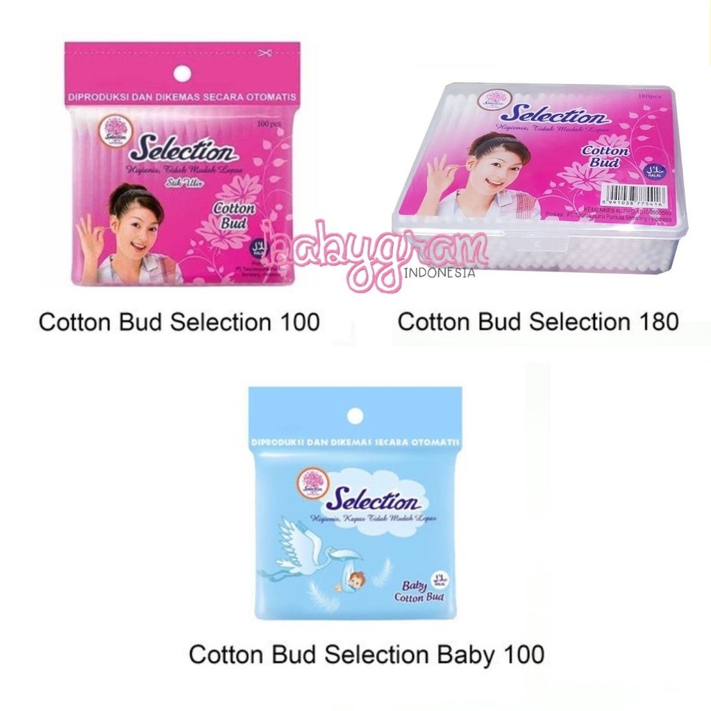 Selection Cotton Bud Korek Kuping Kapas isi 100pcs Reguler Dewasa / Baby Anak Kecil
