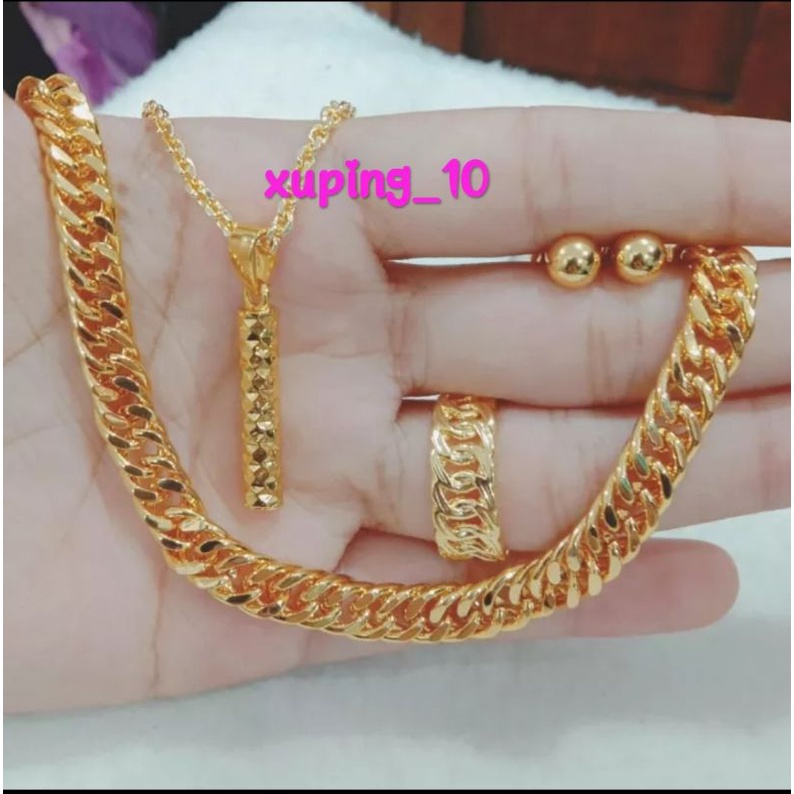 Set Perrhiasan Wanita Model Rantai Liontin Bambu Lapis Emas 24k Anti Karat Bisa COD Terlaris