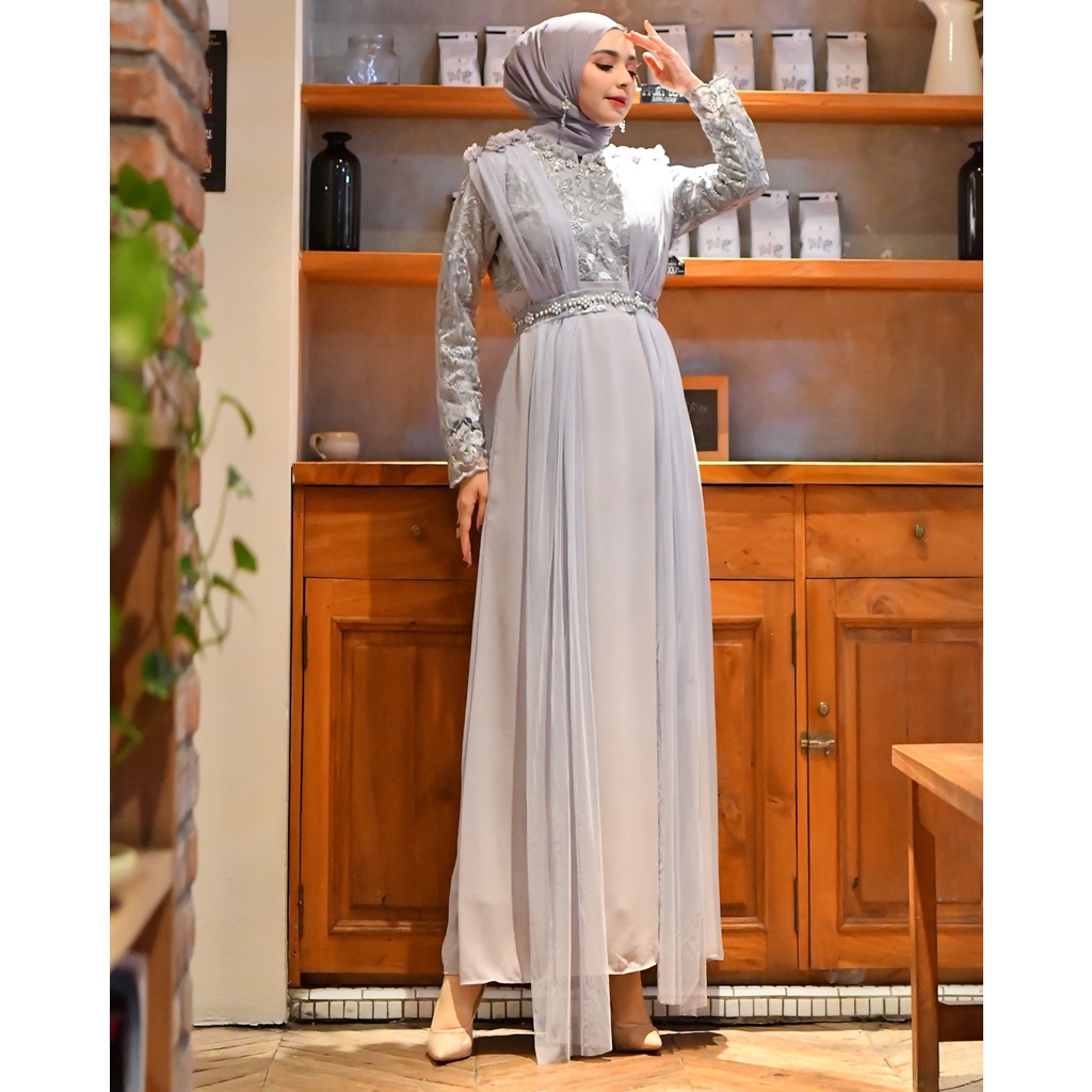 Permata Olshop / Gamis Lebaran Ceruty KD / Baju Lebaran Kekinian / Gamis Kebaya Modern / Gamis Pesta Mewah